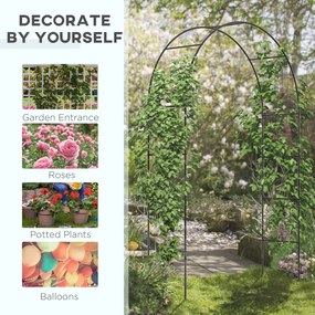 Outsunny Łuk Ogrodowy, Łuk Różany, Łuk Pnący, Krata na Róże Metalowa, czarny, 1,40 x 0,40 x 2,40 m