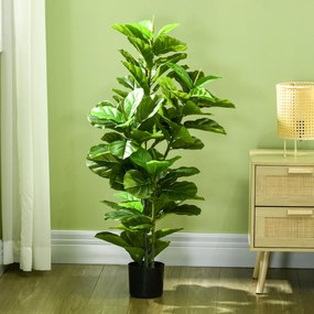HOMCOM Sztuczna roślina Ficus, 110 cm wysokości z 90 liśćmi &amp; donicą do salonu | Aosom PL