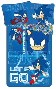 Niebieska bawełniana pościel dziecięca jednoosobowa 140x200 cm Sonic "Let´s go" – Jerry Fabrics