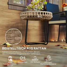 Outsunny Zestaw 2 Stolików Pomocniczych z Polirattanu Ø60/41 cm Okrągłe Odporny na Warunki Atmosferyczne Brązowy