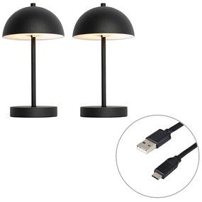 Zestaw 2 lamp stołowych zewnętrznych Grzyb czarny akumulatorowy - Keira