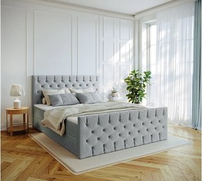 Łóżko kontynentalne z pojemnikiem Mars, tkanina Riviera, 140x200 cm, Srebrny