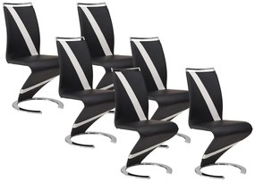 Komplet 6 krzeseł TWIZY - Materiał skóropodobny czarny + biały