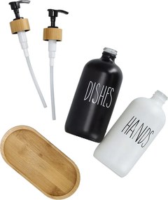 Zestaw dozowników na płyn i mydło z bambusową podstawką, 2 x 500 ml