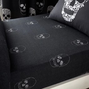 Ciemnoszare prześcieradło dziecięce dwuosobowe z gumką 135x190 cm Skulls – Catherine Lansfield