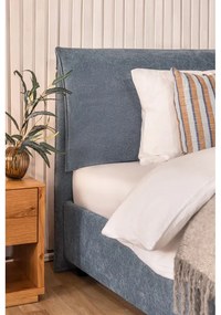 Niebieskie tapicerowane łóżko dwuosobowe ze schowkiem z materacem i stelażem 180x200 cm Thessa Pillow – Bonami Selection