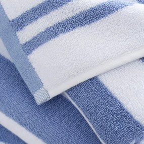 Biały/niebieski bawełniany ręcznik kąpielowy 90x140 cm Stripe Jacquard – Bianca