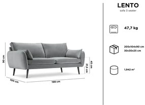 Żółta aksamitna sofa z czarnymi nogami Kooko Home Lento, 198 cm