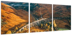Obraz mostu w szkockiej dolinie (z zegarem) (90x30 cm)