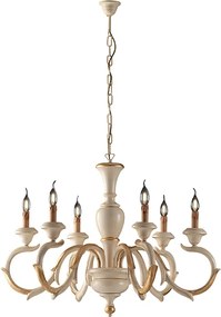 Żyrandol Fiorenza z drewna w kolorze kości słoniowej i złotego liścia, 6 świateł, 125 Ø91 BL172-6-AV