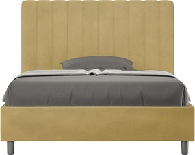 Łóżko wyposażone w stelaż z listwami tapicerowane 120x210 microfibra okra Agueda