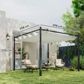 Outsunny Pergola Ogrodowa, 3 x 3 m, Rozsuwany Dach i Magnetyczna Podkładka, Baldachim Zewnętrzny, Pawilon Ogrodowy, UPF30+, Metal, Kremowobiały