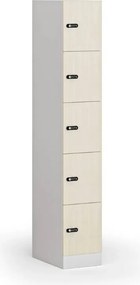 Szafka skrytkowa S1, 5 schowków, 1850 x 300 x 500 mm, demontaż, zamek mechaniczny z kodem, drzwi laminowane, brzoza