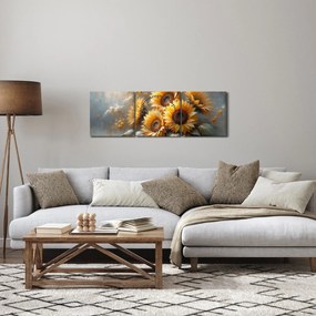 Obraz - Malowanie słoneczników (z zegarem) (90x30 cm)
