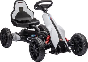 HOMCOM Gokart dla Dzieci, Elektryczny, do 5 km/h, z Paskiem Bezpieczeństwa, Siedzeniem z Oparciem, Plastik, Metal, Biały