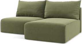 Zielony aksamitny rozkładany/ze schowkiem narożnik (prawostronny/z szezlongiem) Kalena – Makamii