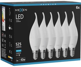 Mexen Nova 6x żarówka LED płomyk E14, C37, 5W, Zimna - 6500K, 525 lm - L106-E14-0565-01x06