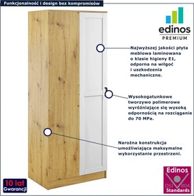 Uchylna szafa narożna dąb artisan + biały - Cronix