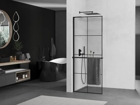 Mexen Kioto+ L ścianka prysznicowa z półką Walk-in 70 x 200 cm, czarna kratka, czarna - 800-070-123-70-77