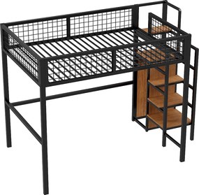 Łóżko mezzanine dla dzieci 140x200 cm z metalową konstrukcją - z drabiną do przechowywania i szafą - Czarny