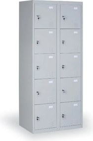 Szafka skrytkowa S2, 5 schowków, 1820 x 380 x 500 mm, demontaż, zamek cylindryczny, drzwi szare