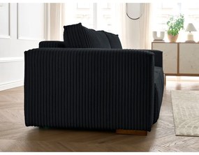 Czarna sztruksowa rozkładana/ze schowkiem sofa 244 cm Chelsea – Bobochic Paris