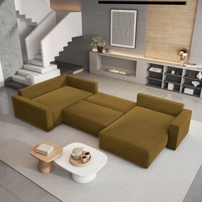 Masseno Narożnik VELAMI z funkcją spania i pojemnikiem na pościel Narozniki U, Rozkładana sofa - Żółty, MONOLITH 48