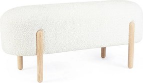 Ławka z białej tkaniny z efektem bouclé i nogami z drewna kauczukowego - DAYLA