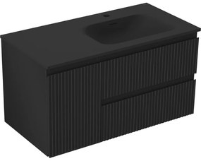 Mexen Rivel szafka łazienkowa 90 cm z umywalką Vela prawą, 2S, 1D, ryflowana, czarna mat - 91A23-09047-3-BBFFF71-W23P71