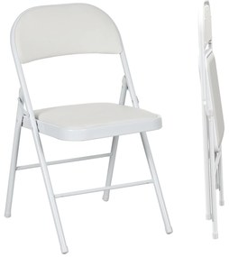 HOMCOM Zestaw 2 krzeseł składanych, Przenośne krzesła biurowe, Metalowe nogi, Fotel składany do biura, recepcji, poczekalni, Skaj, Biały