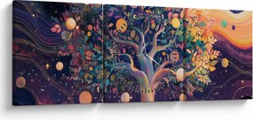 Obraz – Fioletowe drzewo pełne energii (z zegarem) (90x30 cm)