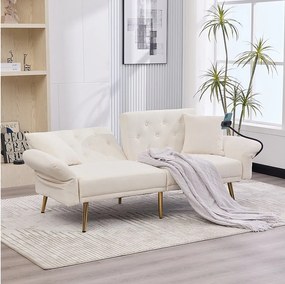 Sofa 2-osobowa z regulowanym oparciem, portem USB i uchwytem na telefon – Beżowy szenil