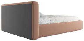 Jasnoróżowe tapicerowane łóżko dwuosobowe ze schowkiem i stelażem 140x200 cm Kiana – Makamii