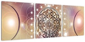 Obraz - Mandala z elementami (z zegarem) (90x30 cm)