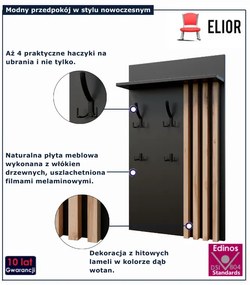 Czarna lamelowa półka z wieszakami do przedpokoju M4-C00