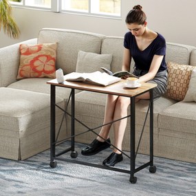 HOMCOM Składane Biurko na Kółkach, Oszczędzające Miejsce, Stal, MDF, Dąb