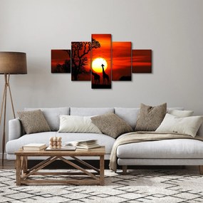 Obraz - Sylwetki zwierząt o zachodzie słońca (125x70 cm)