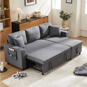 Sofa 3-osobowa z funkcją spania i schowkiem, rozkładana - 216 x 135 x 83 cm - z funkcją spania - Ciemnoszara