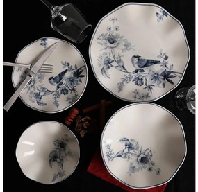 Komplet obiadowy 24 części biały/niebieski/porcelana