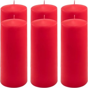 Zestaw świec słupkowych, 20 cm, Ø 7,5 cm, czerwony, 6 sztuk.