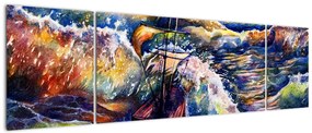Obraz - Statek na falach oceanu, akwarela (170x50 cm)