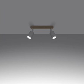 Plafony nowoczesny Flare, stal/drewno - 2 źródło światła 3000K - L.46 x H.17.5 cm - biały/drewno