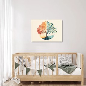 Obraz na szkle – Podwójne drzewo z motylem (70x50 cm)