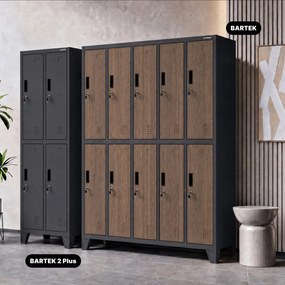 Szafa socjalna ubraniowa 10-drzwiowa antracytowa/orzech, 1360x1720x450 mm: BARTEK Eco Design