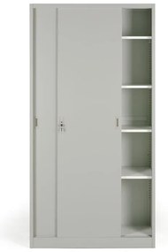 Metalowa szafa z przesuwnymi drzwiami, 4 półki, 1000 x 1990 x 450 mm, jasnoszary