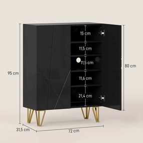 HOMCOM Szafka na buty z 2 drzwiami, regał na buty, przechowywanie butów z 3 regulowanymi półkami 72 x 31,5 x 95 cm, Czarny