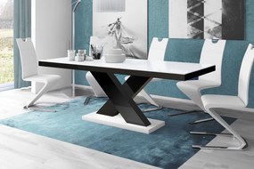 Stół rozkładany w wysokim połysku Xenon z białym blatem na czarnej nodze