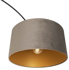 Luk Lampa łukowa czarna z abażurem z weluru w kolorze taupe ze złotem 50 cm - XXL Nowoczesny Oswietlenie wewnetrzne