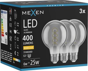 Mexen Vintis 3x żarówka filament spirala LED E27, G80, 6W, Ciepła - 2700K, 400 lm, smoke - L165-E27-0627-70x03