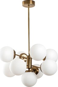 Lampa wisząca z metalu MUDONI – 9 okrągłych kloszy ze szkła – 9 × 80 (śr. × wys.) – kolor czarny i złoty
